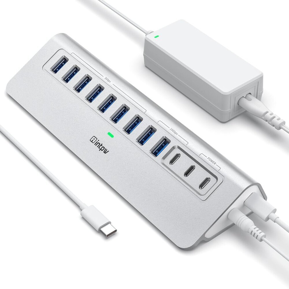 Powered USB Hub 10Gbps, 12 Port USB C Hub with 10Gbps USB C 3.2, 2 USB A 3.2, 7